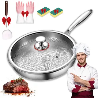 Tipanexi Titan Pfanne, Tipanexi Pro Titanium Antihaft-Bratpfanne mit Deckel, Titan Bratpfanne Unbeschichtet 30cm, Titaniums Nutri-Pfanne für Induktionskochfelder und Elektroherde (mit Deckel, 28cm)