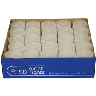 Wenzel-Kerzen 23-217-50-UK Nightlights in Kunststoffhülle bis zu 8 h Brenndauer, Pack a 50 Stück