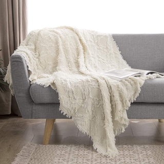 Simple&Opulence Überwurfdecke aus 100% Baumwolle für Bett, Couch, Boho-strukturiert, geometrisch, gestrickt, gewebte Decke mit Quasten, weich, leicht, atmungsaktiv, Shabby-Chic-Stil,