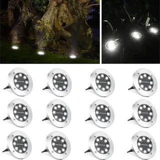 Tianpeng 12x LED Solarlampe Bodeneinbaustrahler Solar Bodenleuchte Bodenlampe Außen 8Leds,Kaltweiß