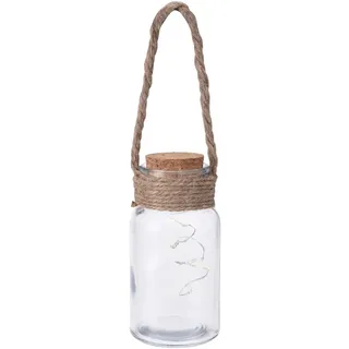 LED Laterne 6,5x15cm mit Kork und Jute Henkel inkl. Batterien Warmweiß Glaslaterne Dekoglas Beleuchtung Deko Licht Gartendeko Glasgefäß