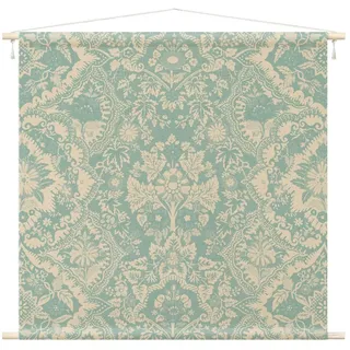 Bilderdepot24 Wandteppich modern Muster Landhaus Ornamente türkis, quadratisch, Höhe: 2.6 mm, großes Wandbild aus Natur-Baumwolle Wandbehang Stoffbild Tuch Wollseil grün 145 cm x 145 cm x 2.6 mm