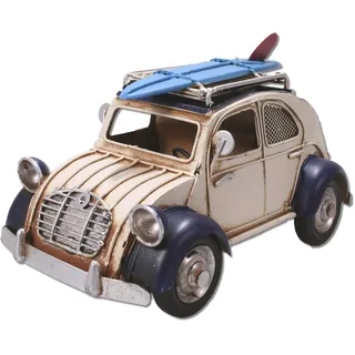 Unbekannt Metall Oldtimer Auto als Ente 20 cm, Creme-blau, Bilderrahmen, Spardose