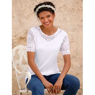 Spitzenshirt CLASSIC BASICS "Rundhals-Shirt", Damen, Gr. 46, weiß, 100% Viskose, Spitze:100% Baumwolle, unifarben, Rundhals, Shirts, Topseller