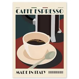 Cappuccino Caffe Latte Retro Italien Essen Kaffee Poster und Drucke Wand Kunst Leinwand Malerei Wandbilder for Küche Bar Dekor (Color : C, Size : 50X70cm No Framed)