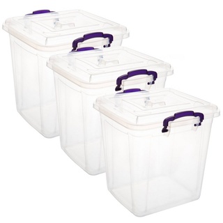 Centi Aufbewahrungsbox Plastikbox mit Deckel und farbigen Griffen (Spar set, 3 St., 10 Liter, H27 cm x B26 cm x T20 cm), Aufbewahrung, Plastikbox mit Deckel, Transparent Kisten Aufbewahrung weiß