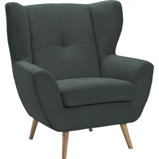 exxpo - sofa fashion Sessel »ALVESTA, Ohrensessel, Loungesessel mit hohem Sitzkomfort«, gemütliche Rückenlehne, mit Knopfheftung und hohen Holzfüßen, in Cord