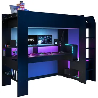 Parisot Hochbett Online (Etagenbett inkl. Schreibtisch und LED Beleuchtung) mit Lattenrost schwarz