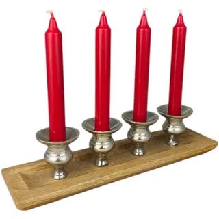 4er Kerzenhalter Advent aus Alu und Holz 33cm Adventskranz Kerzenständer Schale