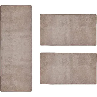 Floordirekt Hochflor-Bettumrandung Sundae, 6 Farben & 3 Größen, Teppichläufer, ideal im Schlafzimmer, Höhe 13.5 mm, (3-tlg), Velours beige|braun 2 St. x 67 cm x 130 cm | 1 St. x 67 cm x 330 cm