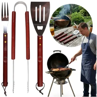 bellushortus.eu Grillbesteck-Set 4-teilig Edelstahl/Holz Schwarz/Weiß
