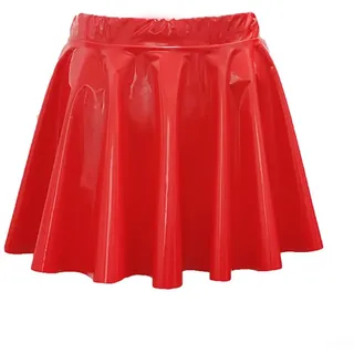 Getdoublerich Kurzer Faltenrock aus PVC-Leder für Damen, ausgestellter A-Linien-Skaterröcke, entworfen für Clubwear und Tanz