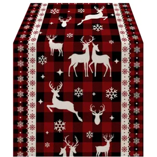 LOZULO Weihnachten Tischläufer Leinen Läufer Tisch Kariert Tischläufer Abwaschbar Weihnachtstischläufer Rot Modern Table Runner Christmas Tischdeko Outdoor Wetterfest Tischläufer 33x183