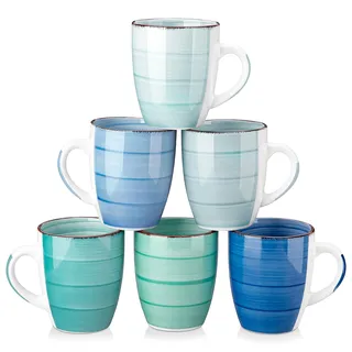 vancasso Kaffeetassen Steingut, BONITA 6-teiliges Tassen Set, 350ml Kaffeebecher mit Henkel
