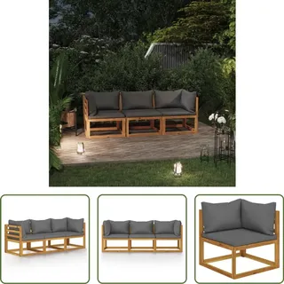The Living Store 3-Sitzer-Gartensofa mit Auflage Akazie Massivholz - Grau