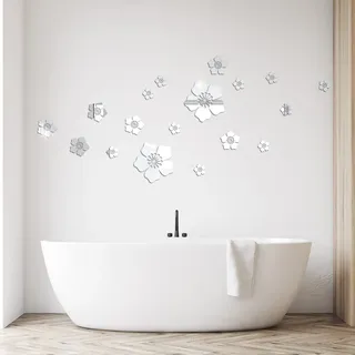 Spiegelfliesen Selbstklebend Blume Silber Spiegelfliesen Acrylic Klebespiegel DIY Dekorieren Spiegel Selbstklebend Wandtattoo Wohnzimmer Schlafzimmer Badezimmer 1 Set