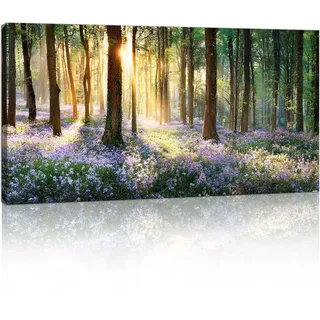 FajerminArt Großes Lila Lavendel Dschungel Leinwand Bilder Mit Rahmen Abstrakt Sonnenschein Wald Wandbilder Natur Landschaft Bild Auf Leinwand Wandkunst Deko für Wohnzimmer Schlafzimmer Büro 50x100cm