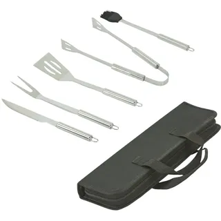 HOOZ 5X Grillbesteck Set Edelstahl, Grill Zubehör für Barbecue, Grillkoffer mit Grillwender, Fleischgabel, Marinadepinsel, Grillzange und Grillmesser, Grill Werkzeuge Kit für Männer Frauen