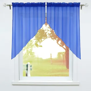 SCHOAL Scheibengardinen Küche Bistrogardinen Voile 2 Stück Kurzgardinen Set Kleinfenster Gardinen mit Kräuselband/Tunnelzug Blau #2 BxH 120x125cm