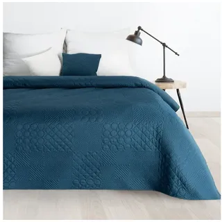 Design91 Bettüberwurf Zweiseitige Decke, dekorative Decke ganzjährige Sofadecke, einfarbige moderne Tagesdecke blau 220 cm x 240 cm