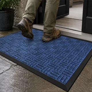 Mibao Fußmatte für den Innen- und Außenbereich, strapazierfähig, Schmutzfangmatte, wasserdicht, super saugfähig, für Eingangsbereich, Terrasse, Veranda, 156,2 x 91,4 cm, Blau