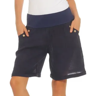 Mississhop Leinenhose 100 % Leinen Damen Shorts Leinenshorts Bermuda kurze Hose 280 blau XXL (entspr. 40-42)