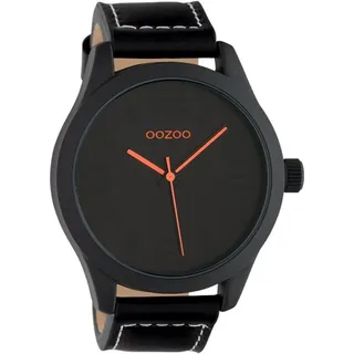 OOZOO Quarzuhr Oozoo Herren Armbanduhr schwarz Analog, (Analoguhr), Herrenuhr rund, extra groß (ca. 46mm) Lederarmband, Fashion-Style schwarz
