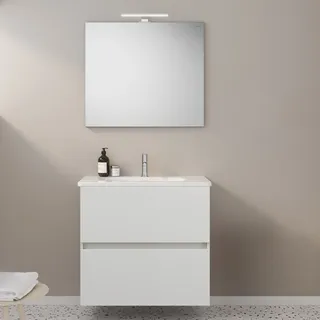 burgbad Liniq Badmöbel Set 80,5 cm mit LED-Lichtspiegel, Badmöbel,