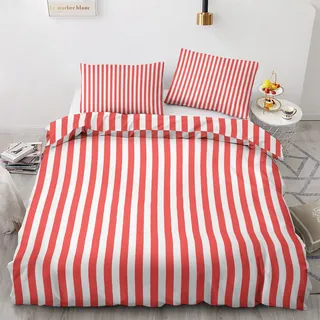 GEDAEUBA Rot Weiß Gestreift Bettwäsche 135x200 Sommer - Streifen Bettbezug 135 x 200 2er Set, Wendebettwäsche und Kissenbezug 80x80, Weiche Mikrofaser Bettwäsche-Sets mit Reißverschluss