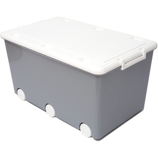 LAPSI® Spielzeugkiste mit 6 Rollen, Aufbewahrungsbox mit Deckel auf Rädern, Plastikbox, 50L, BPA-frei, Grau Eule