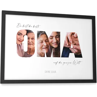 Papierschmiede® Geschenk für Oma Bild mit Fotos - A4 im Bilderrahmen - Personalisiertes Geschenk für die Beste Oma Poster personalisierbar Geburtstag Muttertag Großmutter Weihnachten