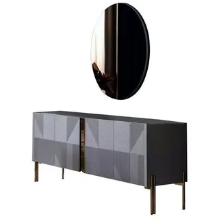 Xlmoebel Sideboard Spiegel Sideboard Set Italienischer Stil 2tlg. Wohnraum Holz Kommode (2 St., 1x Sideboard + 1x Spiegel), Hergestellt in Europa grau
