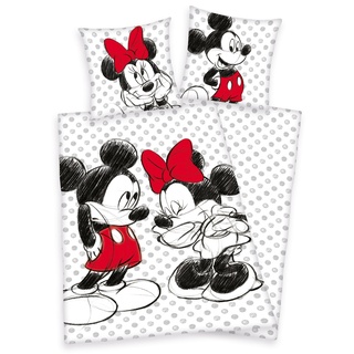 Disneys Minnie & Mickey Mouse BETTWÄSCHE 80x80 135x200cm 100% Baumwolle Renforce mit Reißverschluss