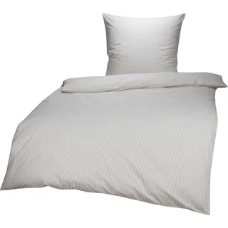Lorena Mako Batist Bettwäsche Basel Mini Steifen Beige, 155x220 cm + 80x80cm, 100% Baumwolle