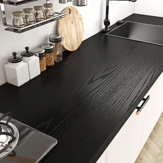 Livelynine Klebefolie Holzoptik Schwarz Möbelfolie Holz Selbstklebende Folie Arbeitsplatte Küche Klebefolien Für Schränke Möbel Küchenschränke Küchenfronten Tisch PVC Dekorfolie Schwarze 40CMx2M