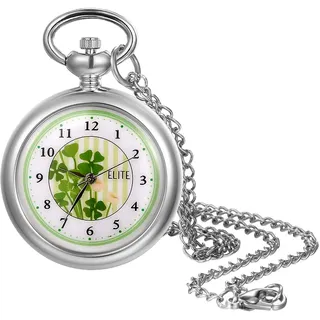 Lancardo Damen Taschenuhr Analog Quarz Uhren mit Halskette Kette Elegant Silber Pocket Watch