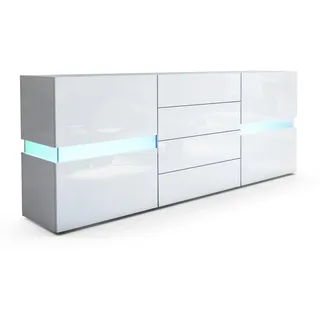 Vladon Sideboard 177 x 75 x 39 cm Weiß Hochglanz