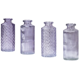 Levandeo® Dekovase, 4er Set Vase Lila H14cm Glas Blumenvase Tischdeko Frühling lila