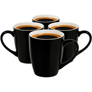 Glasmark KROSNO 1992 Tasse Set 4 Stück Kaffeetassen Keramik Tassen Teetasse Groß 350 ml Schwarz