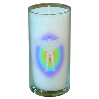 Saraswati Formkerze Kerze "Chakra Aktivierung" im Glas Stearin weiss 14cm