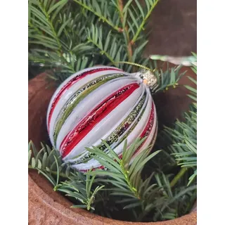 Christbaumkugel Zetty, Streifen schmal, weiß-rot-grün