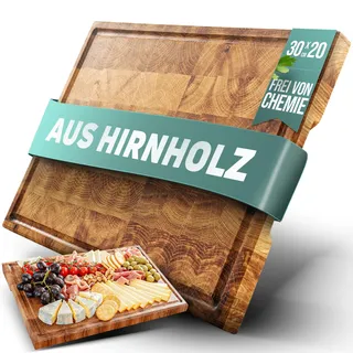 Stirnholz Schneidebrett [Eiche] Hochwertiges Holzschneidebrett, groß & massiv – Hirnholz-Küchenbrett mit tiefer Saftrille, rutschfestes & messerschonendes Holz – 20x30x4 cm | Reelken