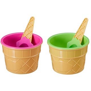 4-teiliges Set bunte Dessertschalen Eisschalen Eisbecher mit Löffeln, für Nachtisch, Obst, Eis, Kinder, Familie, Camping, Party - 2 Schalen & 2 Löffel (pink/grün)