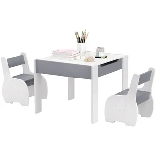 COSTWAY Kindersitzgruppe 3tlg. Kindertisch, aus Holz, mit 2 Stühlen grau