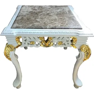 Casa Padrino Barock Beistelltisch Weiß / Gold / Grau mit Marmorplatte - Möbel