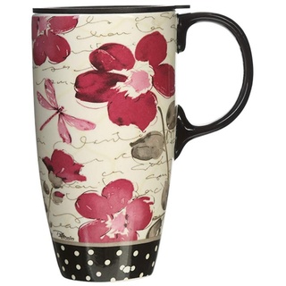 Topadorn Keramiktasse, versiegelte Kaffeetasse mit Deckel, versiegelter Deckel und Geschenk-Box, 500 ml, lila Blume