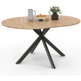 IDMarket - Ausziehbarer runder Esstisch ALIX 4-8 Personen Spinnenbein Holz und Schwarz 110-150 cm
