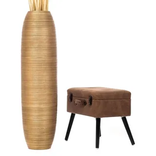 Leewadee Hohe Bodenvase 105 cm aus Mangoholz in gold - Gold