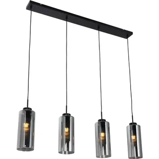 QAZQA Laura 4-flg. E27 60 cm rechteckig schwarz mit Rauchglas
