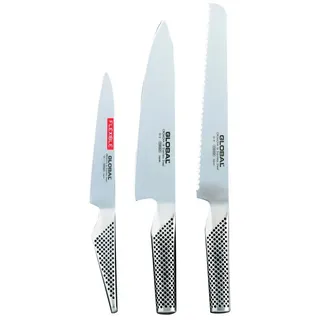 GLOBAL Messer-Set Messerset G-9211: Kochmesser + Brotmesser + kleines Filitiermesser (Spar-Set, 3-tlg)